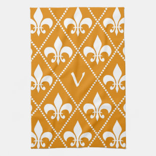Tangerine Fleur de Lis med monogram inledande Kökshandduk