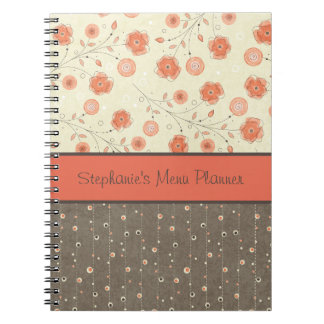 Tangerine Grått Flowers Personlig Notebook Anteckningsbok Med Spiral