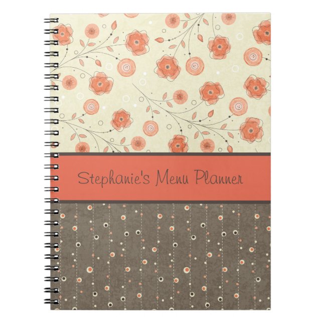 Tangerine Grått Flowers Personlig Notebook Anteckningsbok Med Spiral (Framsidan)