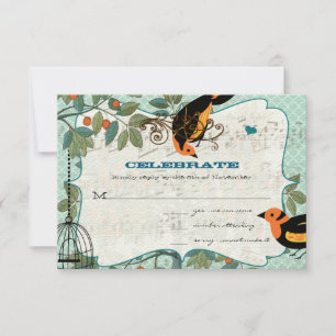 Tangerine Gult & Black Art Deco Inspired Birds Inbjudningar