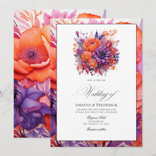 Tangerine, Hett-Rosa och Royal Lila Blommigt Bröll Inbjudningar