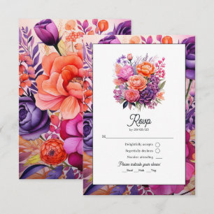 Tangerine, Hett-Rosa och Royal Lila Blommigt Bröll OSA Kort