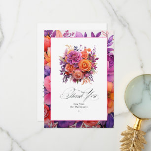 Tangerine, Hett-Rosa och Royal Lila Blommigt Bröll Tack Kort
