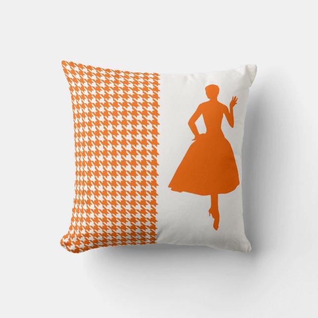 Tangerine Modern Houndstooth med silhuett Kudde (Framsida)