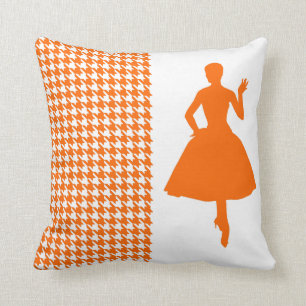 Tangerine Modern Houndstooth med silhuett Kudde