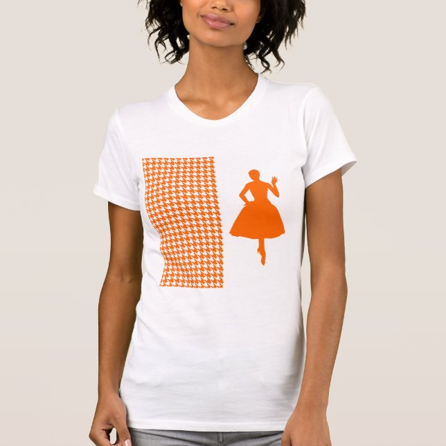 Tangerine Modern Houndstooth w/ Mode Silhouette T-shirt (Framsida)