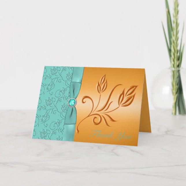 Tangerine och Aqua Jeweled Tacked You Card Tack Kort (Framsida)