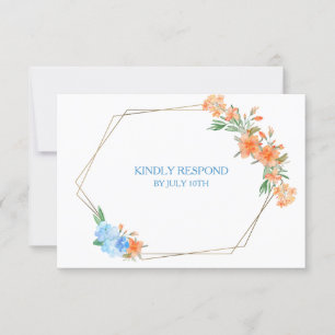 Tangerine och Blue Blommigt Ram Bröllop OSA Kort