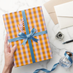 Tangerine och lavender gingham checkar mönster presentpapper