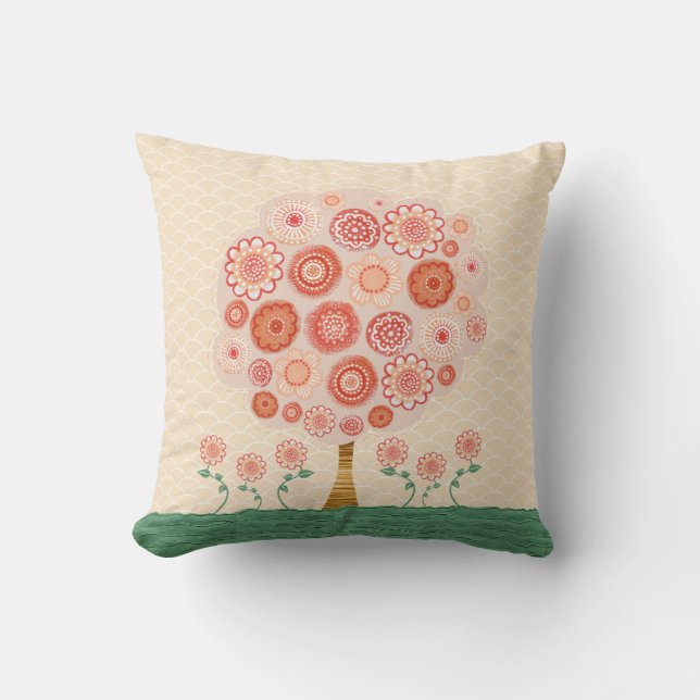 Tangerine Orange Blommar Träd Original Art Cushion Kudde (Framsida)