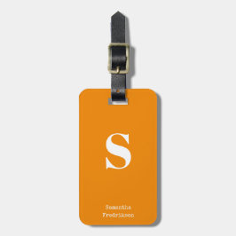 Tangerine Orange Monogram Namn Snyggt Typewriter Bagagebricka
