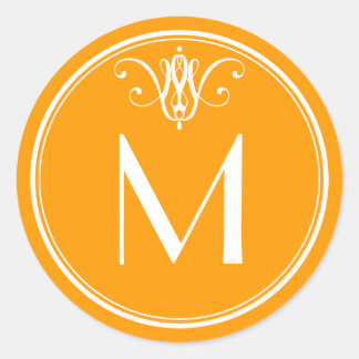 Tangerine Orange Monogram Sticker Runt Klistermärke