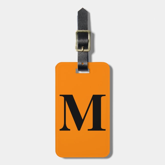 Tangerine Orange Svart Anpassade Monogram Namn Gåv Bagagebricka (Vertikal Framsida)