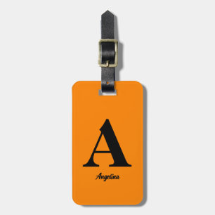 Tangerine Orange Svarta Monogram Anpassat Namn Pre Bagagebricka