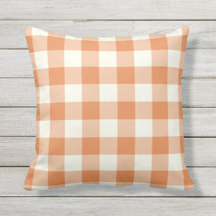 Tangerine Orange Utomhusfyllnad - Gingham Mönster Utomhuskudde