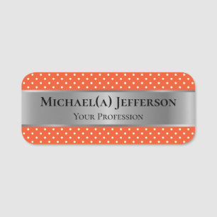 Tangerine Orange White Polka Dot och Luxury Silver Namnbricka