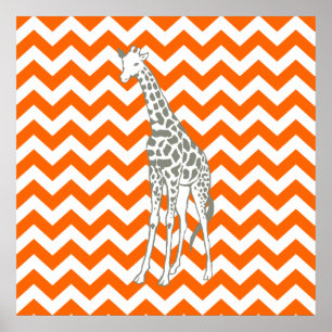 Tangerine Safari Chevron med pop Art Giraffe Poster