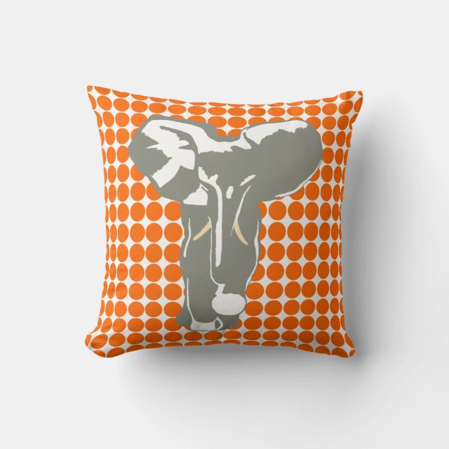 Tangerine Safari Dot with Pop Art Elephant Kudde (Framsida)