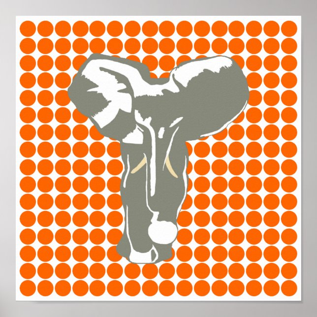Tangerine Safari Dot with Pop Art Elephant Poster (Framsidan)