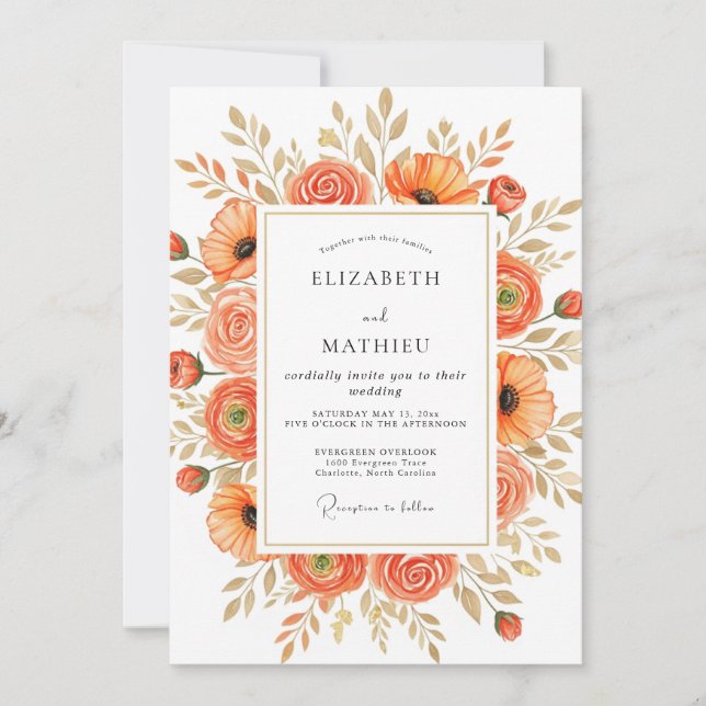 Tangerine Stately Autumnal Wedding Inbjudningar (Framsida)