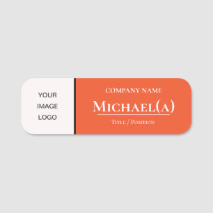 Tangerine Tango Orange & White Modern Company LOGO Namnbricka