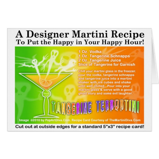 Tangerine Terror Halloween Martini Receptkort Hälsningskort (Framsidan Horizontal)