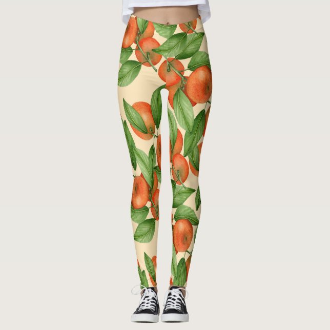 Tangerine-vattenfärgen, sömlös frukt mönster. leggings (Framsida)
