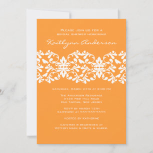Tangerine & White Damask Inbjudningskort för möhip