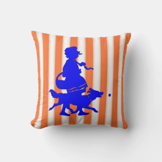 Tangerine White Rand Child Hund Blue Silhouette Kudde