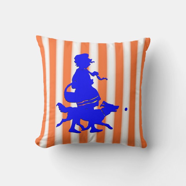 Tangerine White Rand Child Hund Blue Silhouette Kudde (Framsida)