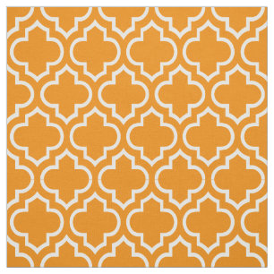 Tangerineorange, vit marockanska Quatrefoil #6 Tyg