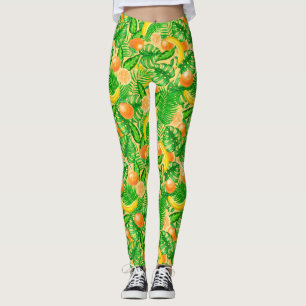 Tangeriner, bananer och tropiska löv leggings