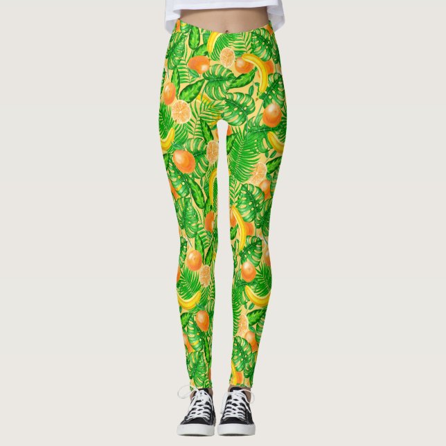 Tangeriner, bananer och tropiska löv leggings (Framsida)