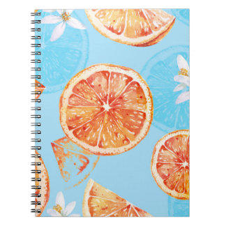 Tangerines Watercolor: Blue Luxurious Fabric Anteckningsbok