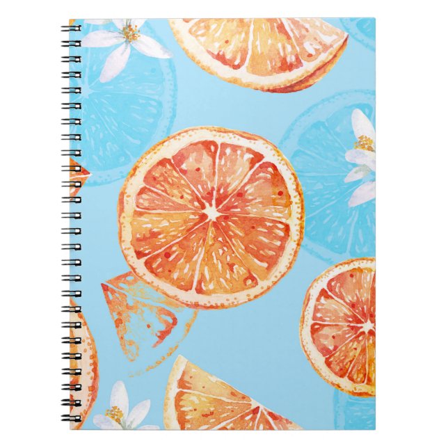 Tangerines Watercolor: Blue Luxurious Fabric Anteckningsbok (Framsidan)