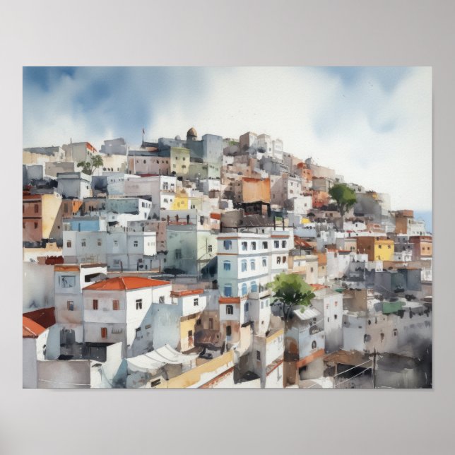 Tangier Marocko Watercolor Art Print Poster (Framsidan)