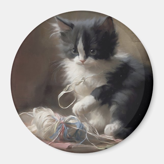 Tanglade uppåt i Roligt, svart och vit katt Magnet (Framsidan)