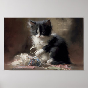 Tanglade uppåt i Roligt, svart och vit katt Poster
