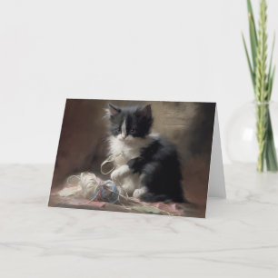 Tanglade uppåt i Roligt, svart och vit katt Tack Kort