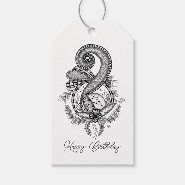 Tangle Art: Florales Motiv -  Presentetikett (Framsidan)