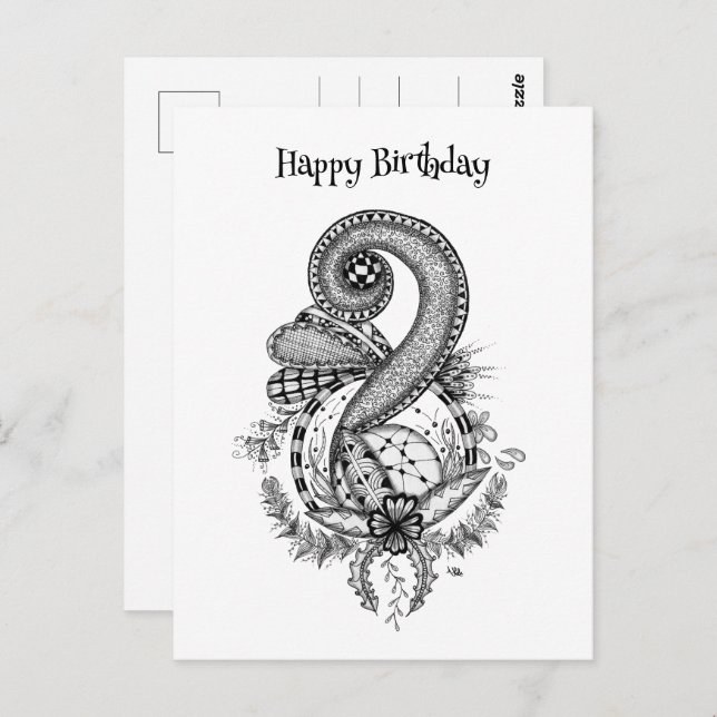 Tangle Art: Florales Motiv -  Vykort (Fram/baksida)