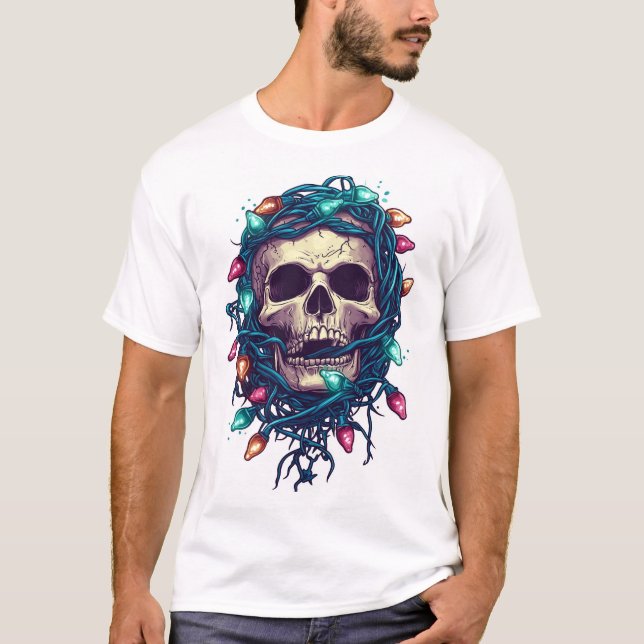 Tangled Skullmas � Funny Xmas Skeleton T Shirt (Framsida)