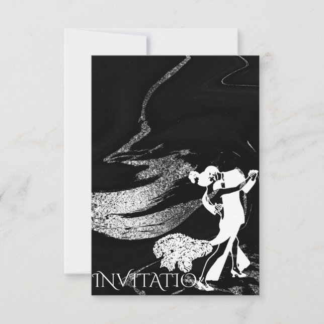 Tango Dance Art nouveau Black Marble Inbjudningar (Framsida)
