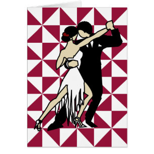 Tango Dancers Burgundy och White Geometric Hälsningskort
