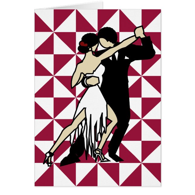 Tango Dancers Burgundy och White Geometric Hälsningskort (Framsidan)