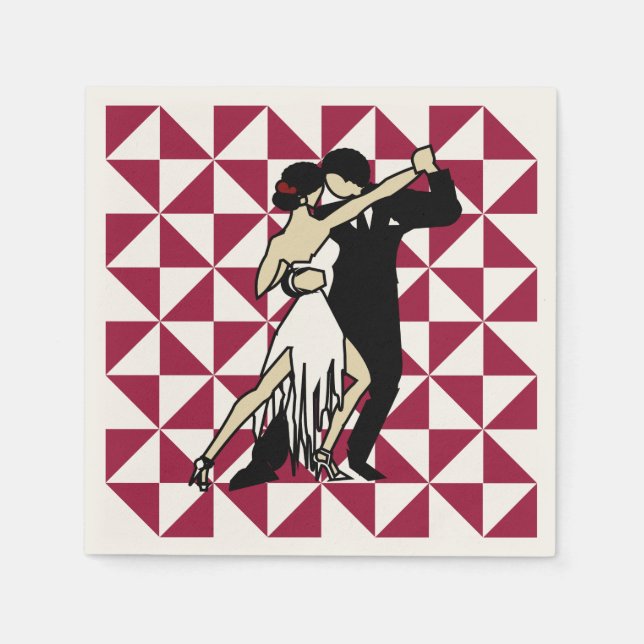 Tango Dancers Burgundy och White Geometric Pappersservett (Framsidan)
