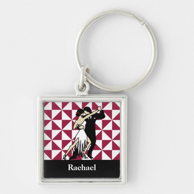 Tango Dancers Fyrkantig Silverfärgad Nyckelring (Framsidan)