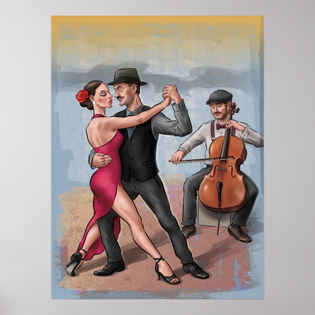 Tango Dancers - Handritad konst Poster (ingen text (Framsidan)