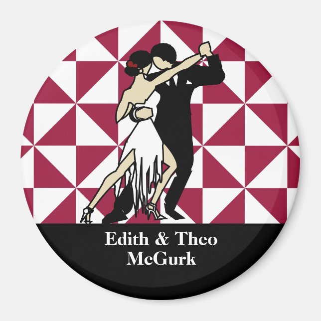 Tango Dancers på Burgundy Geometric Background Magnet (Framsidan)