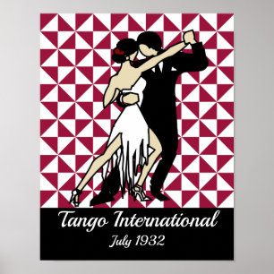 Tango Dancers på Burgundy Geometric Background Poster